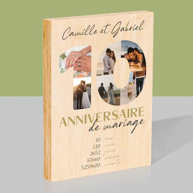 Collage Photo De Lettre: 10 Anniversaire De Mariage - Impression Sur Bois