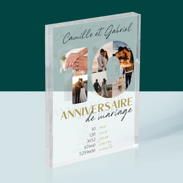 Collage Photo De Lettre: 10 Anniversaire De Mariage - Bloc Acrylique