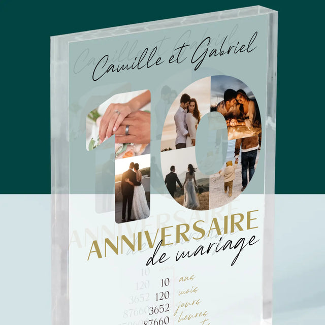 Collage Photo De Lettre: 10 Anniversaire De Mariage - Bloc Acrylique