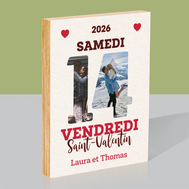 Collage Photo De Lettre: Carte Calendrier Saint-Valentin - Impression Sur Bois