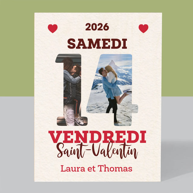 Collage Photo De Lettre: Carte Calendrier Saint-Valentin - Impression Sur Bois