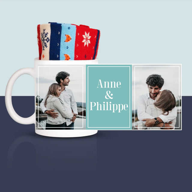 Le Collage Photo: Couple, Prénoms - Chaussettes D'Hiver Dans Une Tasse
