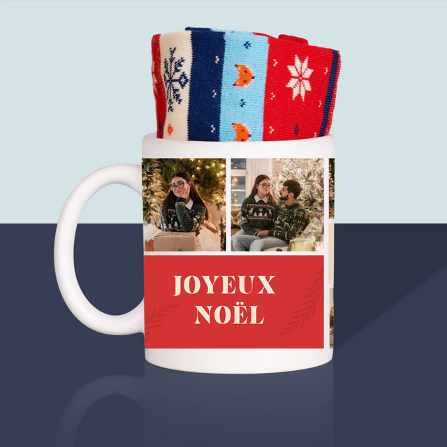 Le Collage Photo: Photos De Noël - Chaussettes D'Hiver Dans Une Tasse