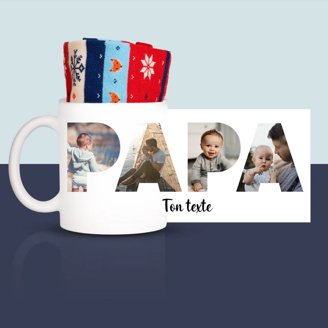 Collage Photo De Lettre: Papa Des Photos - Chaussettes D'Hiver Dans Une Tasse