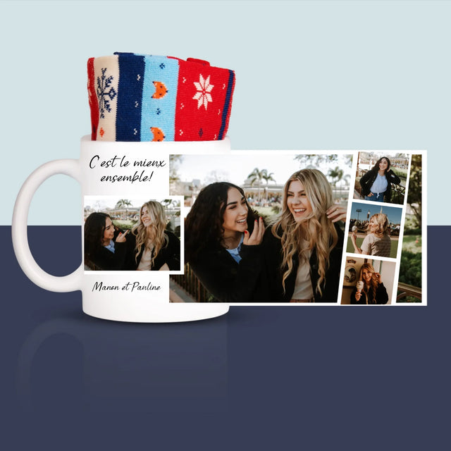 Le Collage Photo: Les Amies, C'Est Le Mieux Ensemble! - Chaussettes D'Hiver Dans Une Tasse