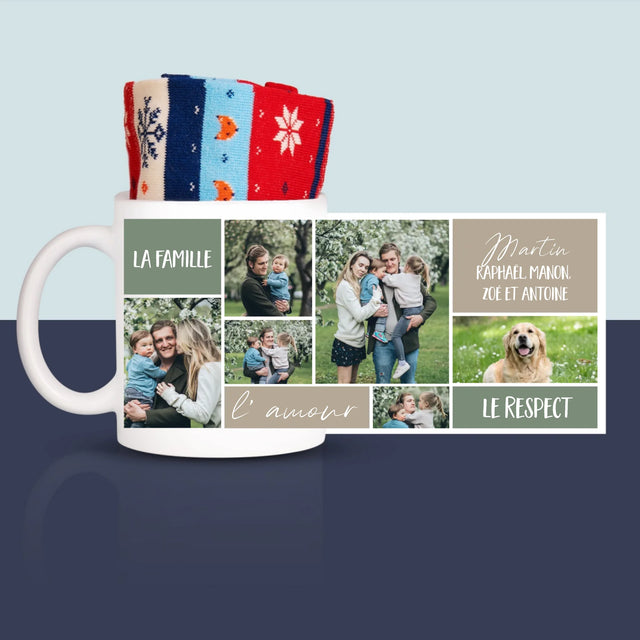 Le Collage Photo: Collage De Photos De Famille - Chaussettes D'Hiver Dans Une Tasse