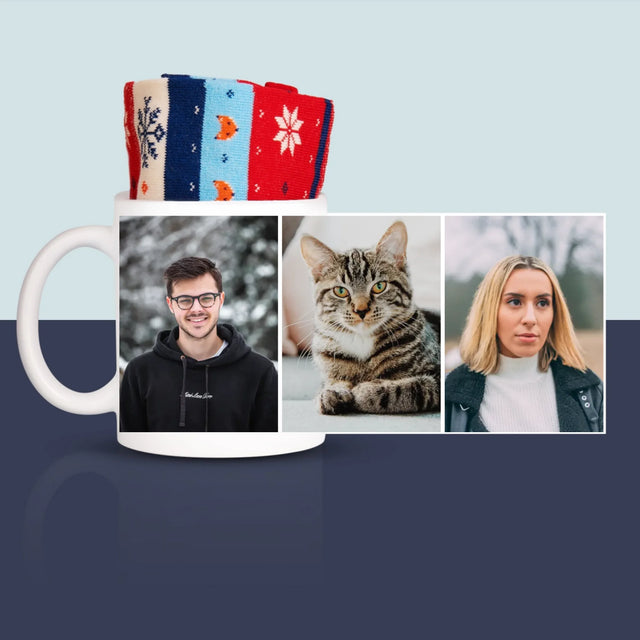 Le Collage Photo: Les 3 Photos - Chaussettes D'Hiver Dans Une Tasse