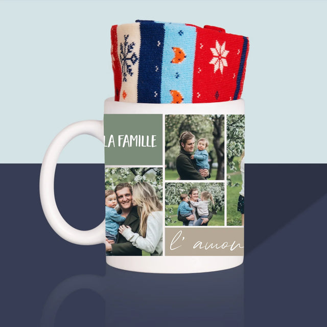 Le Collage Photo: Collage De Photos De Famille - Chaussettes D'Hiver Dans Une Tasse