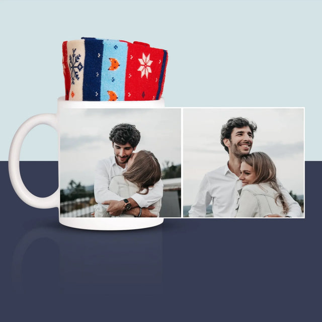 Le Collage Photo: Les 2 Photos - Chaussettes D'Hiver Dans Une Tasse
