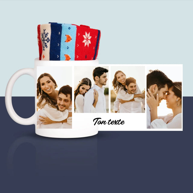 Le Collage Photo: Les 4 Photo Et Un Texte - Chaussettes D'Hiver Dans Une Tasse