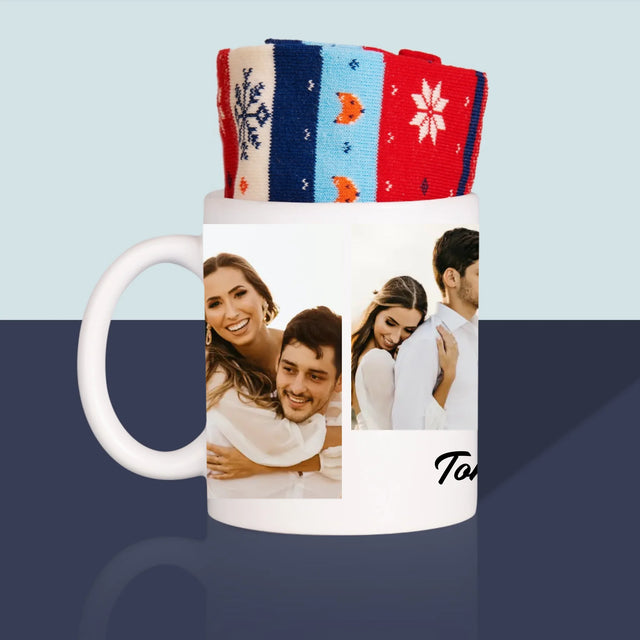 Le Collage Photo: Les 4 Photo Et Un Texte - Chaussettes D'Hiver Dans Une Tasse