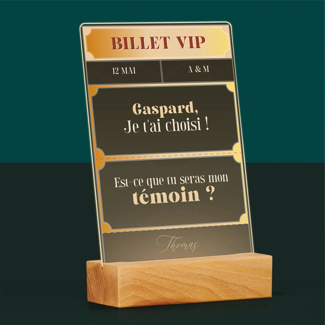 Le Prénom Et Un Texte: Billet Vip Témoin - Impression Sur Verre Acrylique