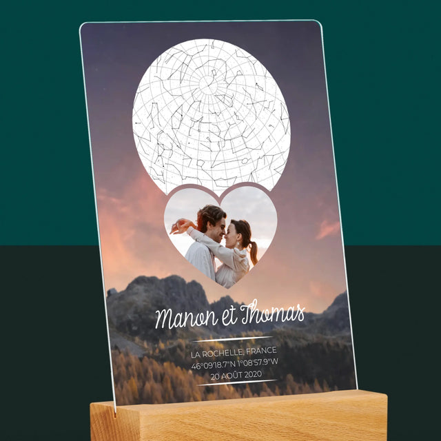 Carte Des Étoiles: Un Couple Amoureux À La Montagne - Impression Sur Verre Acrylique