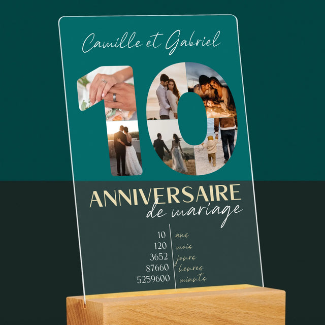 Collage Photo De Lettre: 10 Anniversaire De Mariage - Impression Sur Verre Acrylique