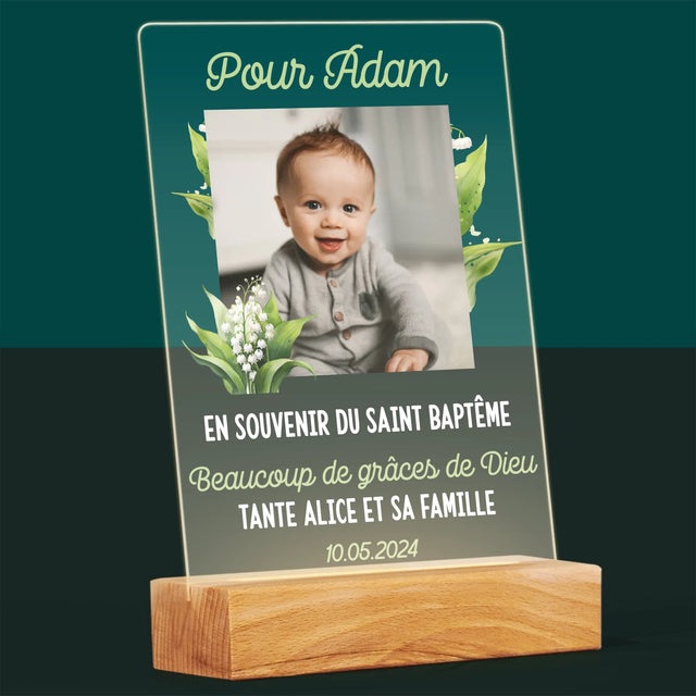 Photo Et Texte: Souvenir De Baptême Muguet - Impression Sur Verre Acrylique