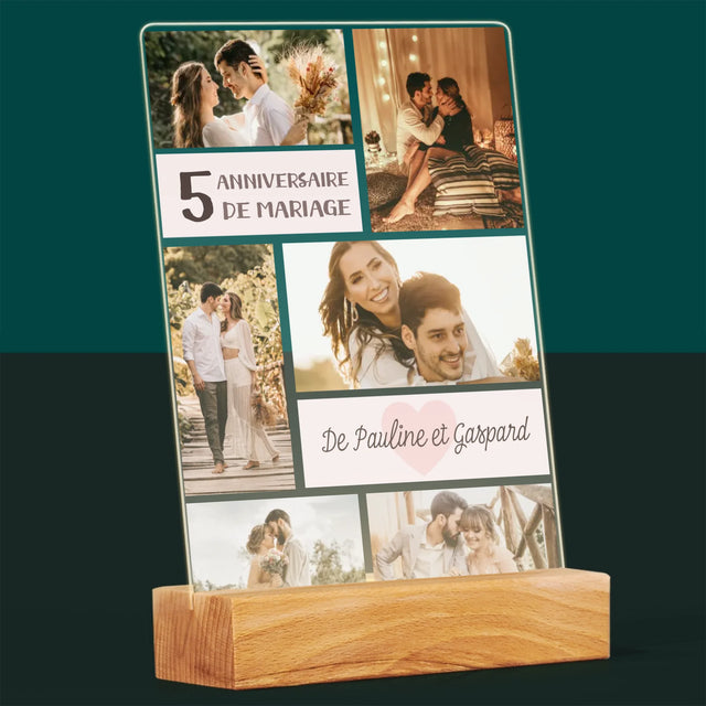 Collage Photo: 5Eme Anniversaire De Mariage - Impression Sur Verre Acrylique