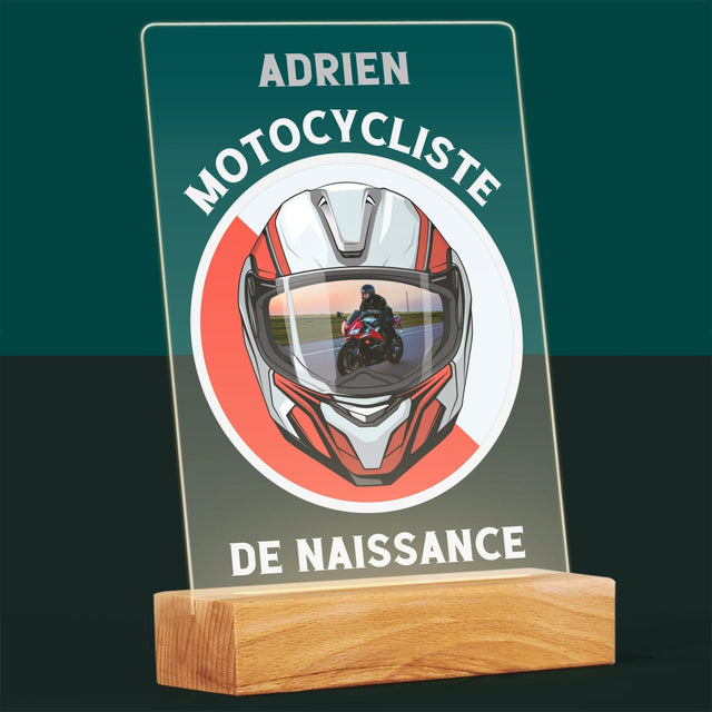 La Photo Et Un Texte: Motocycliste De Naissance - Impression Sur Verre Acrylique