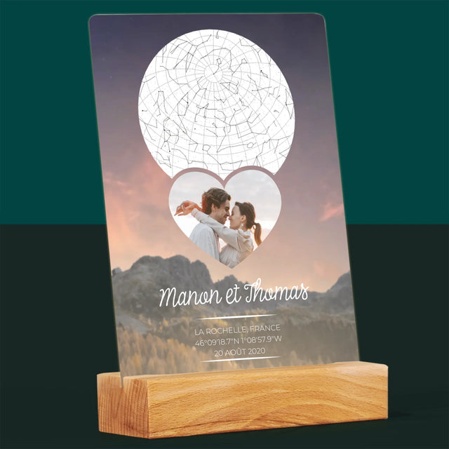 Carte Des Étoiles: Un Couple Amoureux À La Montagne - Impression Sur Verre Acrylique