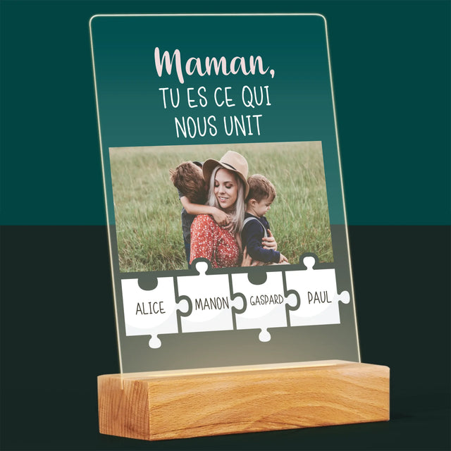 La Photo Et Un Texte: Maman Tu Es Ce Qui Nous Unit - Impression Sur Verre Acrylique