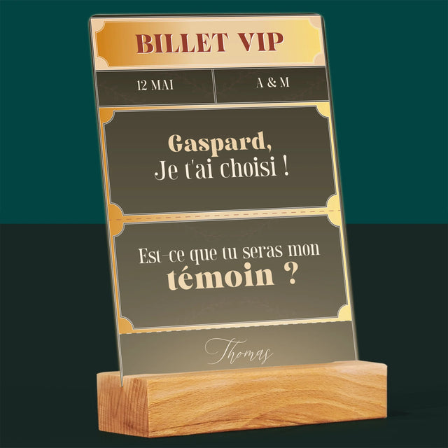 Le Prénom Et Un Texte: Billet Vip Témoin - Impression Sur Verre Acrylique