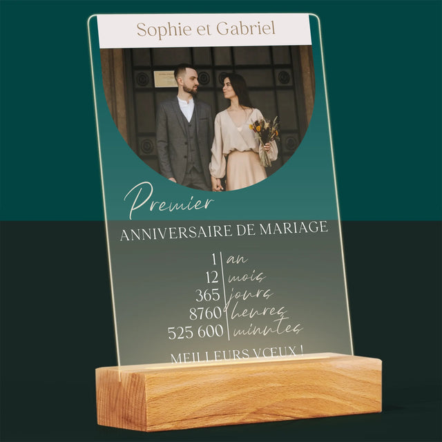 Photo Et Texte: Premier Anniversaire De Mariage - Impression Sur Verre Acrylique