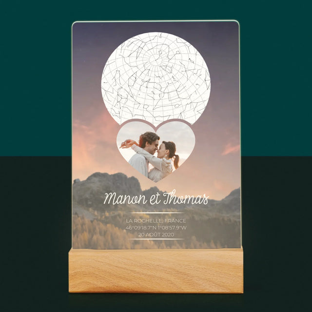 Carte Des Étoiles: Un Couple Amoureux À La Montagne - Impression Sur Verre Acrylique
