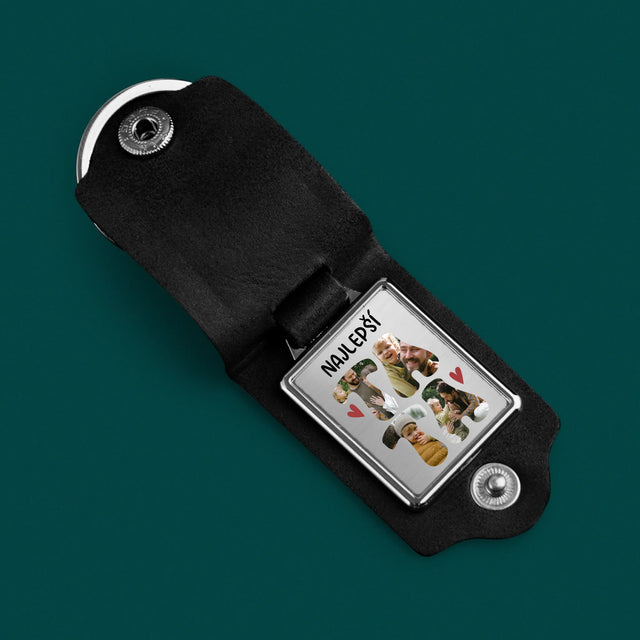 Zdjęcie i Podpis: Najlepszy Tata Serce - Skórzany Brelok Ze Zdjęciem | SK