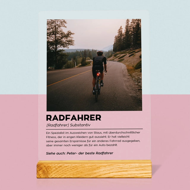 Photo et légende : Cycliste Définition - Impression sur verre acrylique | DE
