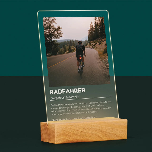 Photo et légende : Cycliste Définition - Impression sur verre acrylique | DE