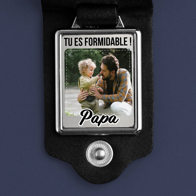 La Photo Et Un Texte: Papa Formidable - Porte-Clés En Cuir Avec Photo