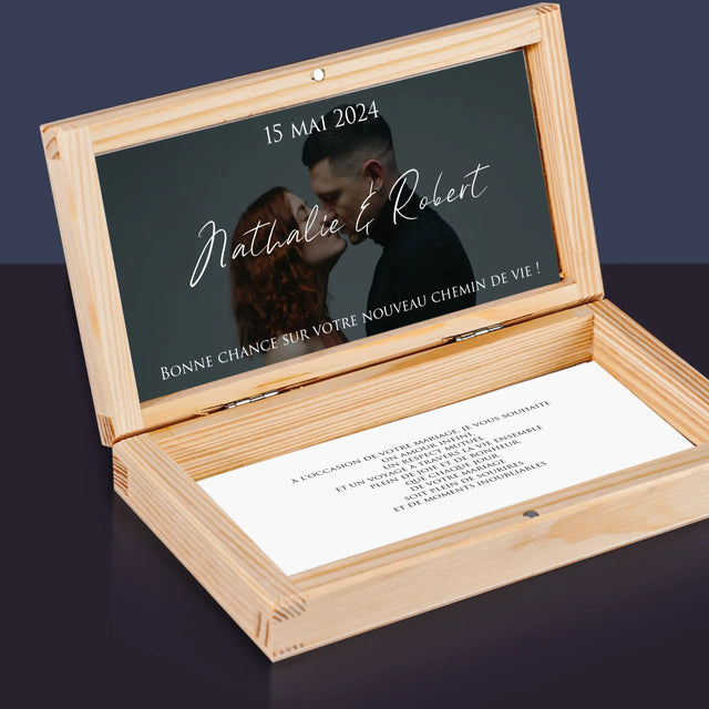 La Photo Et Un Texte: Photo De Mariage, Les Souhaits - Boîte À Monnaie En Bois