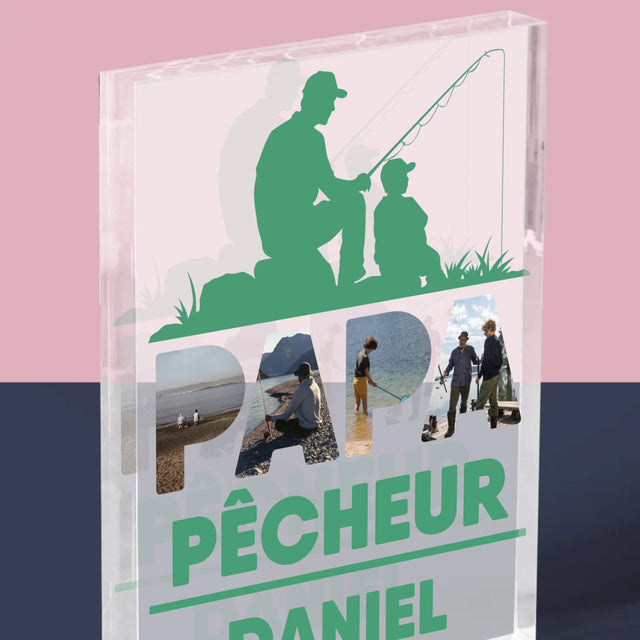 Collage Photo De Lettre: Papa Pêcheur - Bloc Acrylique