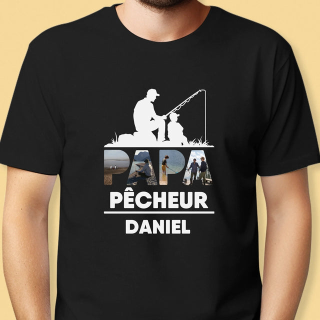 Collage Photo De Lettre: Papa Pêcheur - T-Shirt Pour Hommes
