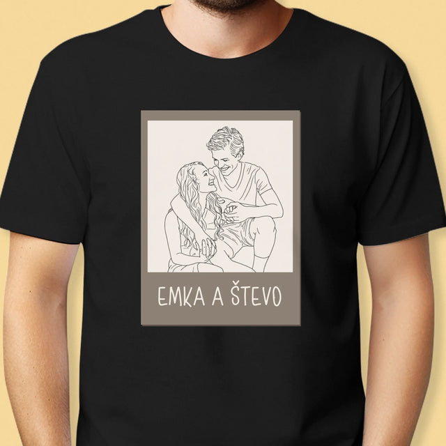 Zdjęcie i Podpis: Lineart Polaroid - Koszulka Męska z Nadrukiem | SK