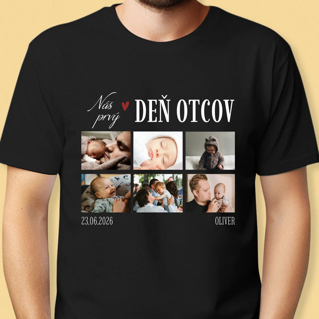 Fotokolaż: Nasz Pierwszy Dzień Taty Serce - Koszulka Męska z Nadrukiem | SK