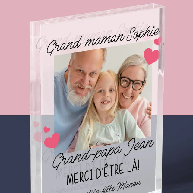 Photo Et Texte: Merci Aux Grands-Parents - Bloc Acrylique