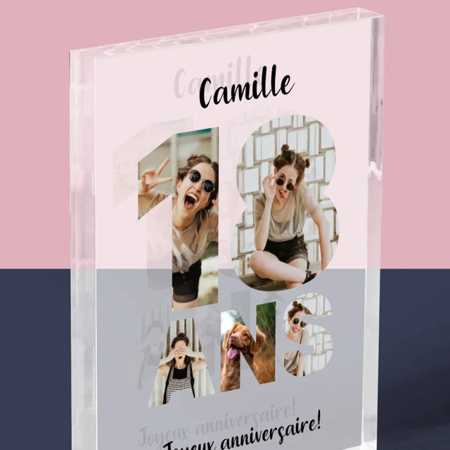 Collage Photo De Lettre: 18 Ans - Bloc Acrylique
