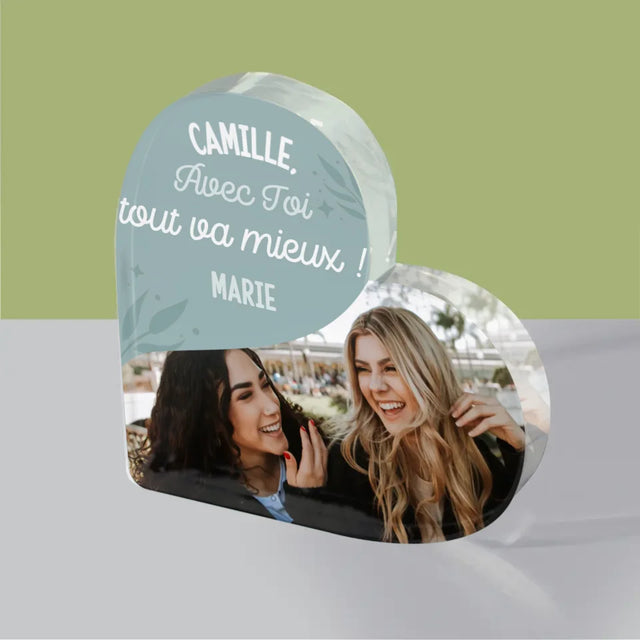 Collage Photo: Les Meilleures Amies - Bloc Acrylique Cœur