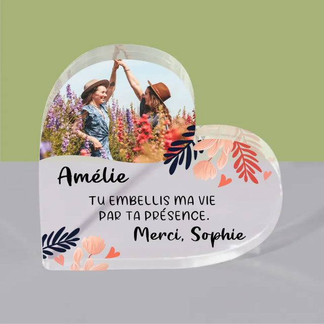 Photo Et Texte: Merci À Un Amie  - Bloc Acrylique Cœur