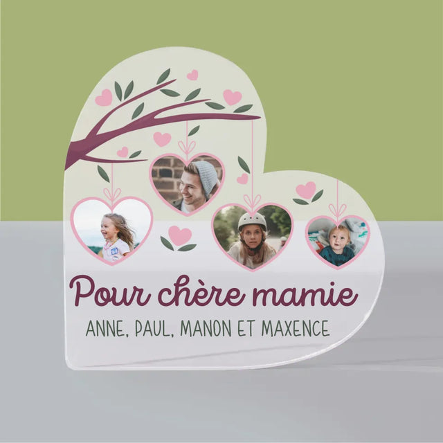 Collage Photo: Pour Chère Mamie - Bloc Acrylique Cœur