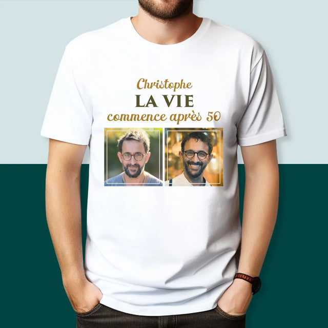 Le Collage Photo: La Vie Commence À 50 - T-Shirt Pour Hommes