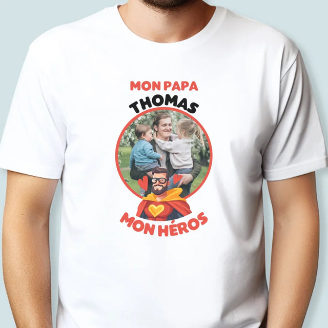 La Photo Et Un Texte: Papa, Mon Héros - T-Shirt Pour Hommes