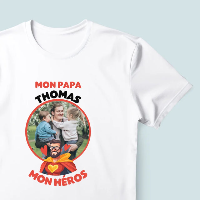 La Photo Et Un Texte: Papa, Mon Héros - T-Shirt Pour Hommes