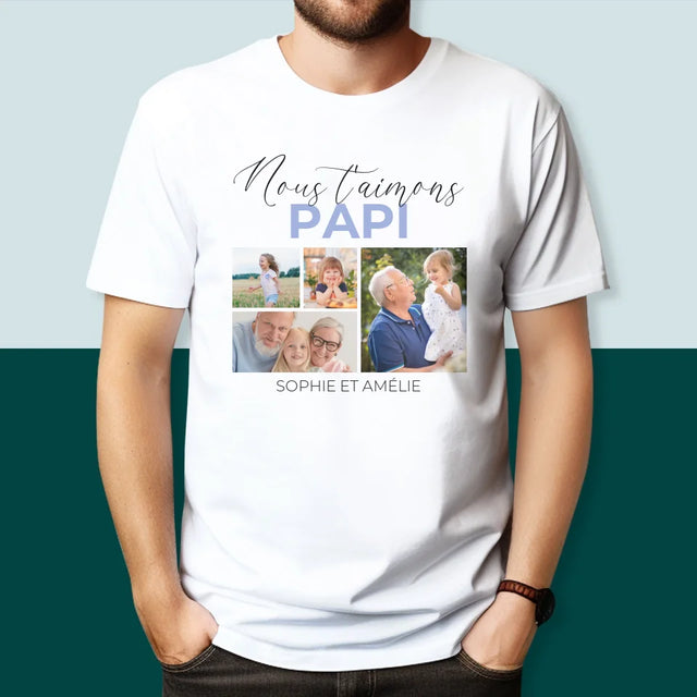 Collage Photo: Nous T'Aimons Papi - T-Shirt Pour Hommes