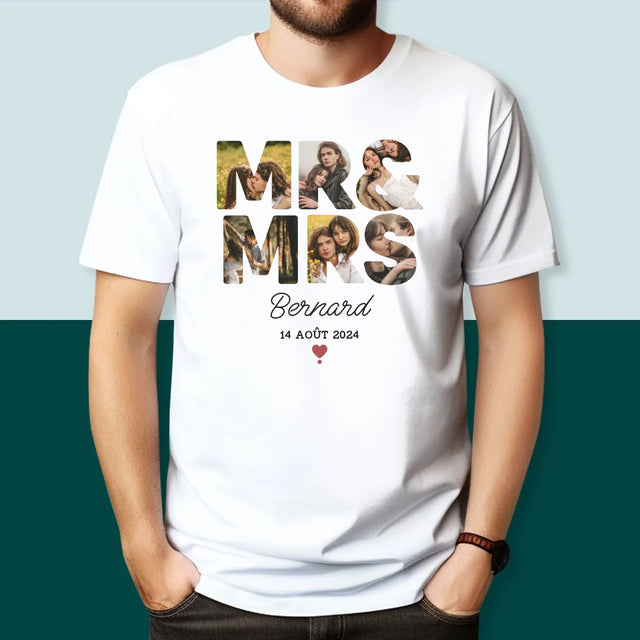 Collage Photo De Lettre: Mr&Mrs - T-Shirt Pour Hommes