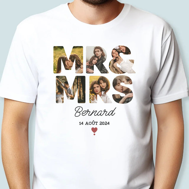 Collage Photo De Lettre: Mr&Mrs - T-Shirt Pour Hommes