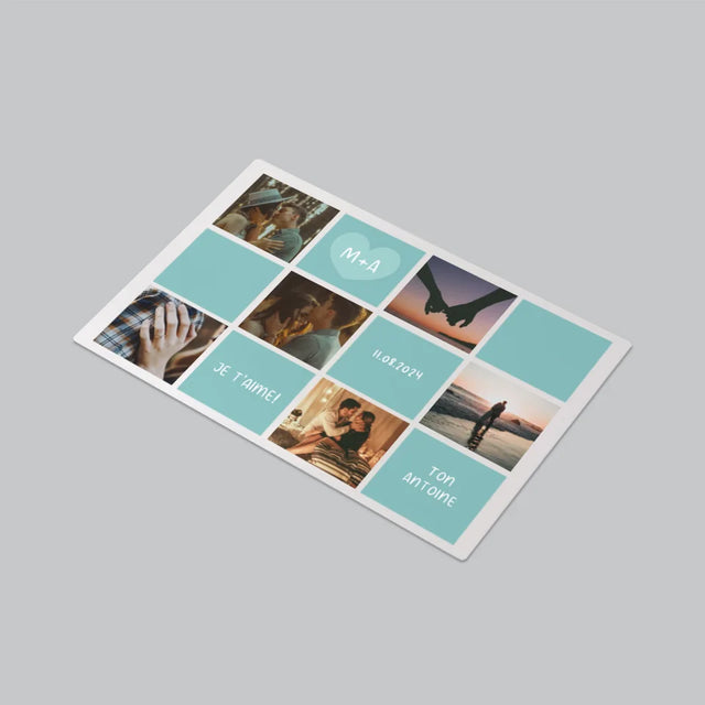 Collage Photo: Je T'Aime, Les Initiales - Sous-Main Bureau