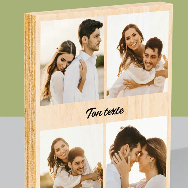 Collage Photo: 4 Photo Et Texte - Impression Sur Bois