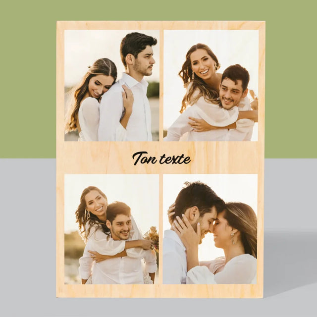 Collage Photo: 4 Photo Et Texte - Impression Sur Bois