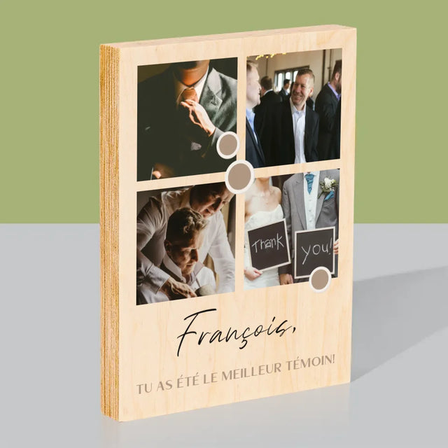 Le Collage Photo: Merci, Collage De Photos Pour Le Témoin - Impression Sur Bois 